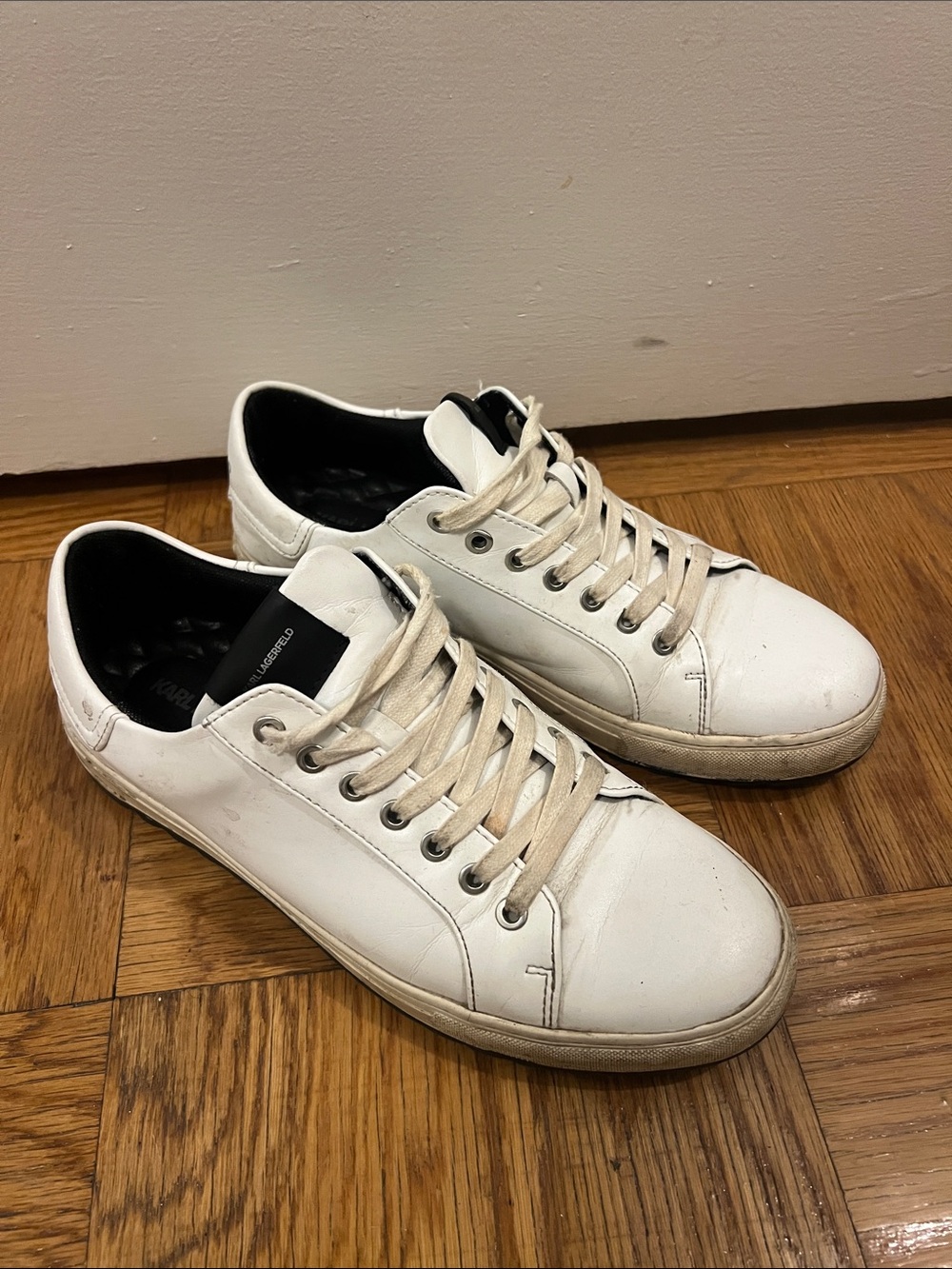 Karl Lagerfeld White Leather Low-Top Sneakers - Casual Men’s Shoes